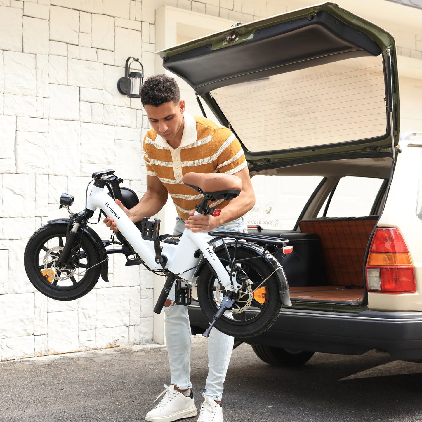 Folding 14" Electric Bicycle 250W 36V 7.8Ah Battery LCD Display Dual Disc Brakes E Bike for Adults with CE Bodywel T16PRO