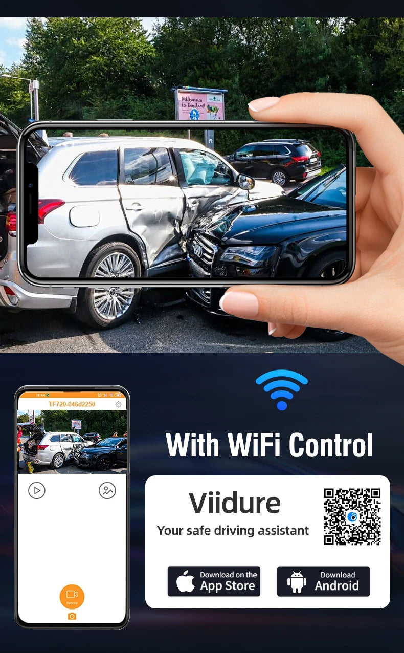 QOZ 4K WIFI Dash Cam Front Camera Dual Lens Dashcam Car DVR Video Recorder with GPS Night Vision 24H Parking for Car