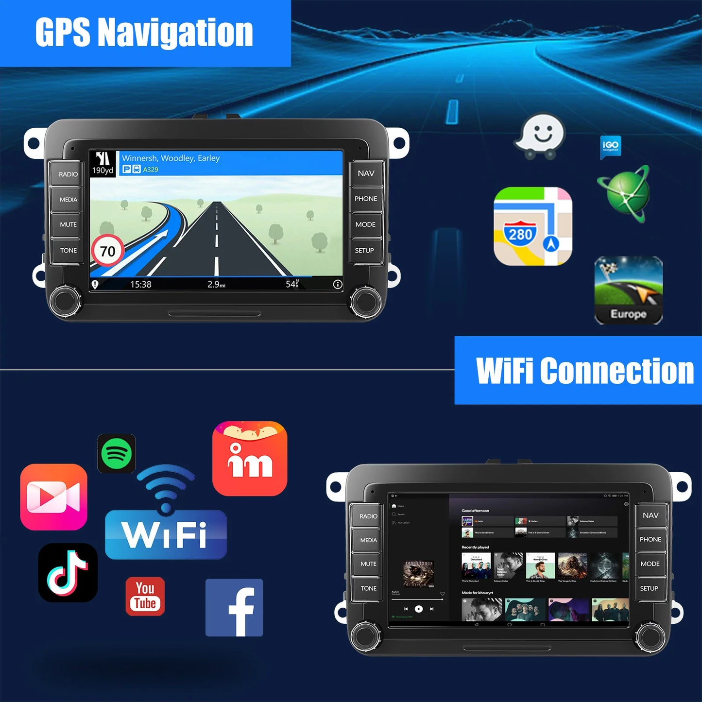 ESSGOO 7" Android 14 4G+64G Apple Carplay Car Stereo GPS NAVI WIFI RDS FM BT for VW Golf 5 6 Passat Polo Touran Tiguan Caddy EOS