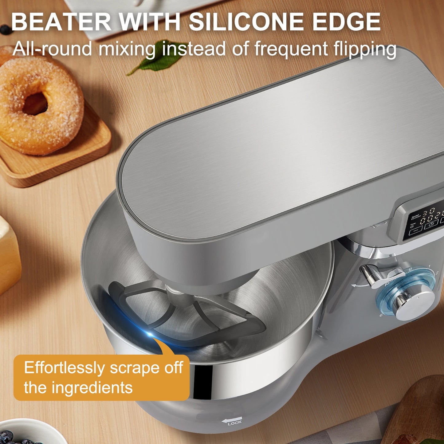 SucceBuy 5.5/7LElectric Stand Mixer with 6Speeds LCD Screen Timing Food Mixer Cream Egg Whisk Whip Dough Kneader With Steel Bowl