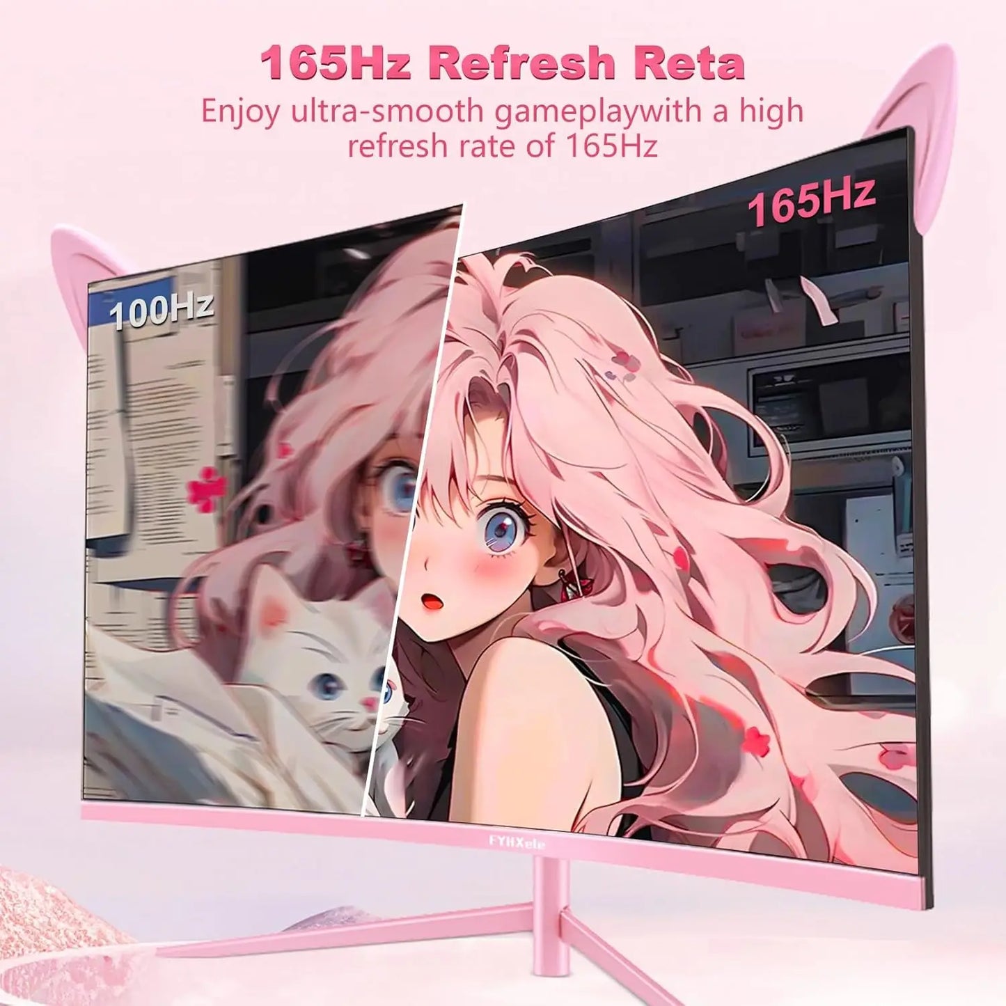 27inch Curved Pink Monitor QHD 165hz 1800R Gaming Display HDR10 Free-Sync Desktop Screen 1ms GTG  With Speakers Tilt Adjustable