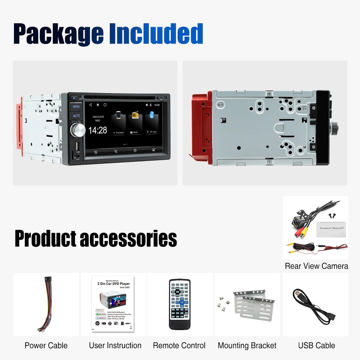 ESSGOO 6.2 Inch Apple Carplay Android Auto Double 2 DIN Car Stereo Radio CD DVD Player AUX FM Bluetooth USB MP5 Mirror Link