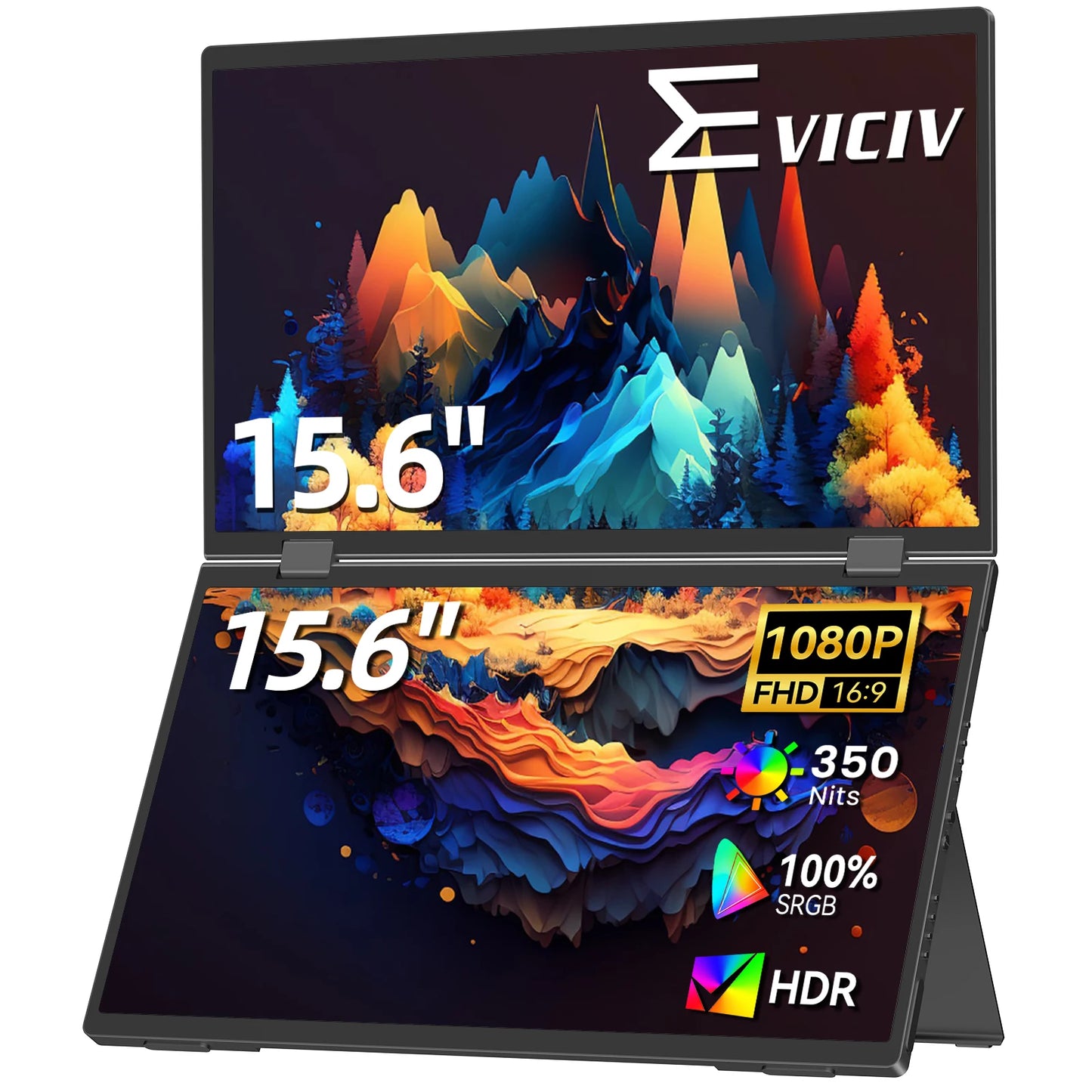EVICIV 15.6" Dual Portable Monitor for Laptop Screen Extender 1080P HDR 360° Folding Stacked Triple Monitor with Stand for PC