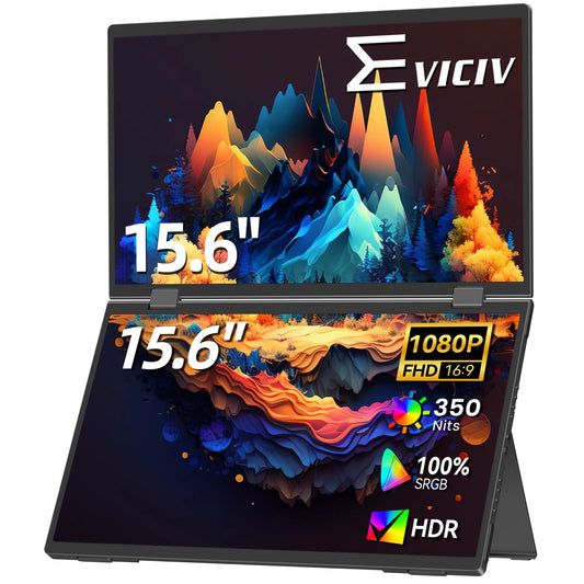 EVICIV 15.6" Dual Portable Monitor for Laptop Screen Extender 1080P HDR 360° Folding Stacked Triple Monitor with Stand for PC