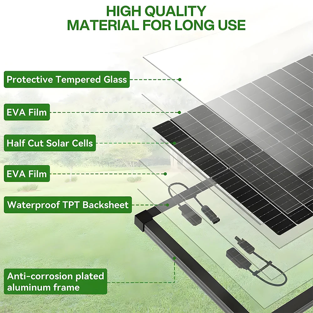 WERCHTAY 400W/200W/100W 12V Double Sided Solar Panels Monocrystalline 18BB Cells PV Power for Home Rooftop Camping
