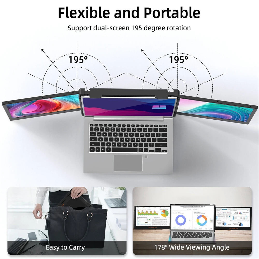 GTMEDIA 11.6in Portable Monitor Laptop Dual Screen Display 1920*1080 FHD IPS Extender Screen 1-5 Days Delivery From US Warehouse
