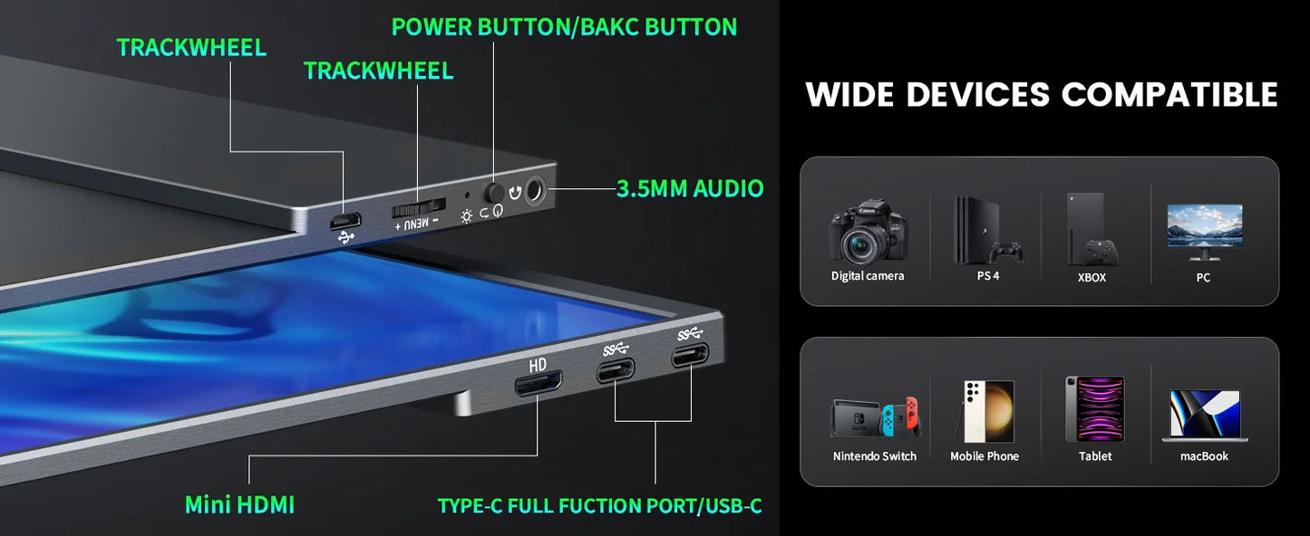Amoudo 14.5 Inch 3840*2400P 60Hz Portable Monitor Laptop Computer Screen Dual USB C HDMI Second Screen for PS4/5 Xbox Switch PC