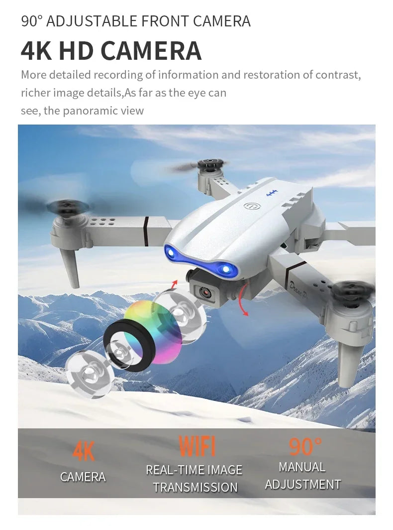 E99/E88 4K Professional RC Drone Wide HD Camera WIFI FPV Real Time Transmission One Key Start Ideal Gift Toy for Adults and Kids