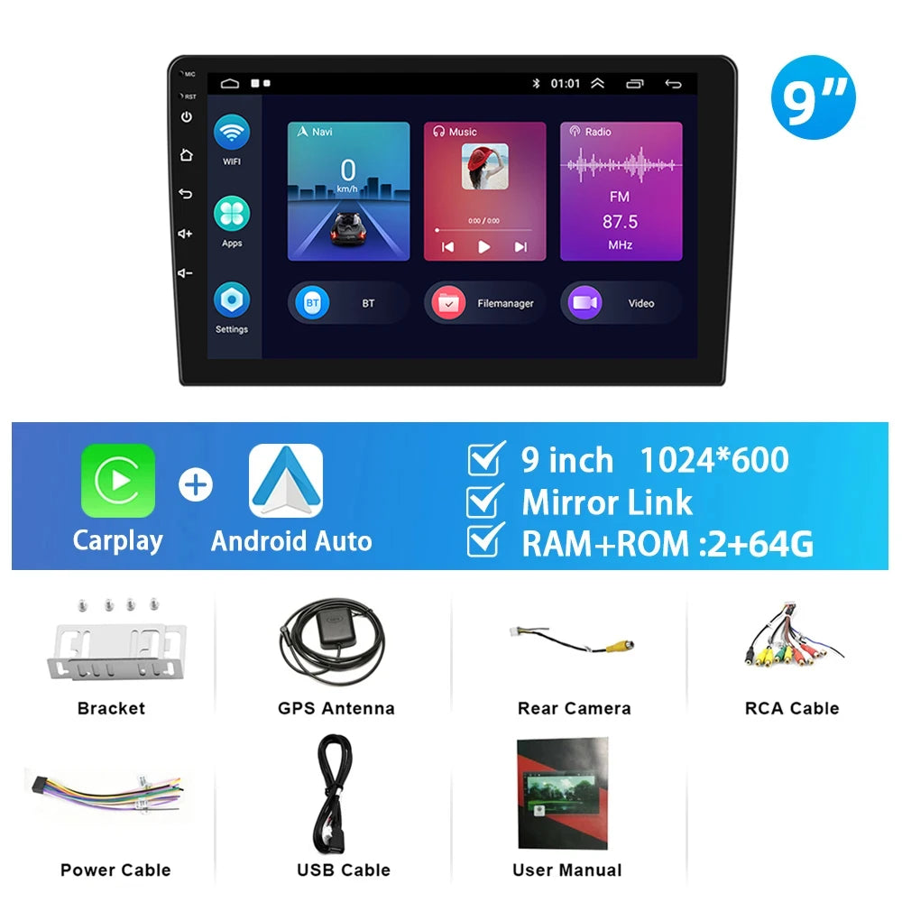 Podofo 10.1"/9"/7 " Android Car Radio 2Din Multimedia Video Player Carplay Android Auto Car Stereo For Toyota Volkswagen Hyundai