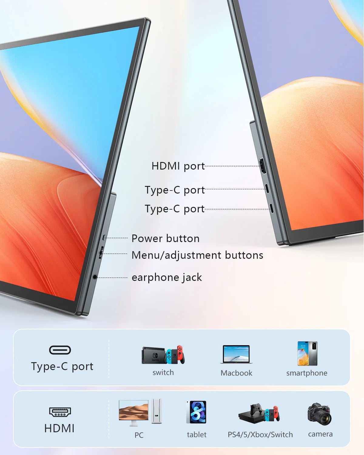 UPERFECT 21.5”120HZ 10-Point Touch Portable Gaming Monitor Laptop PC Displays External Screen For TV Tablet Mac Phone With VESA