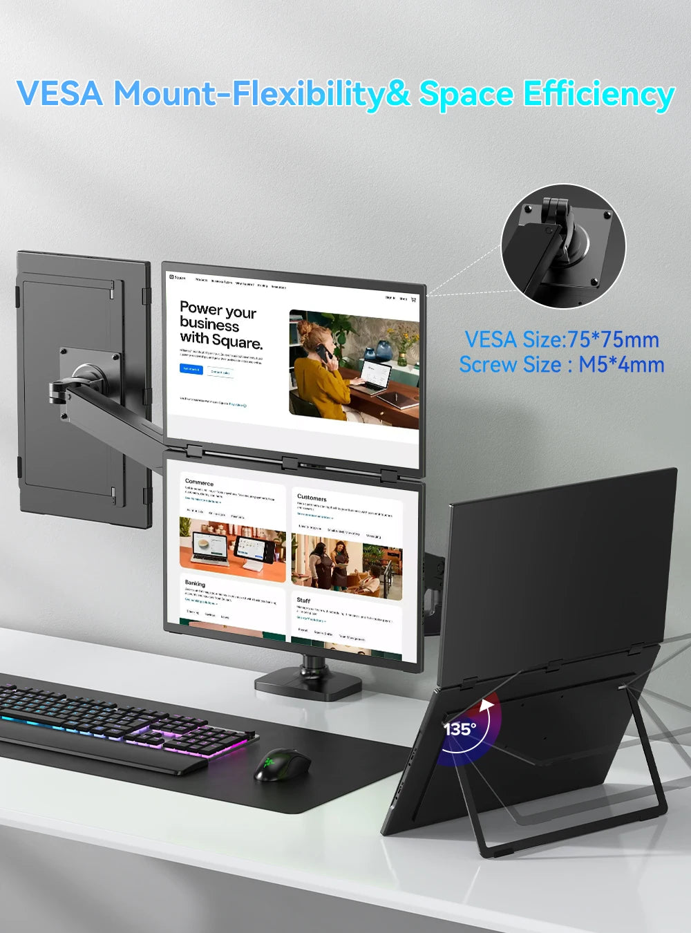 UPERFECT Triple Screen 15.6"/18.5“ Portable Foldable Monitor Dual Screen with Stand Extender 1080P FHD IPS for Laptop Windows