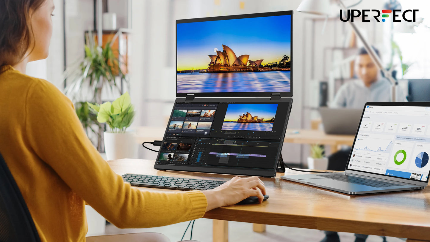 UPERFECT Triple Screen 15.6"/18.5“ Portable Foldable Monitor Dual Screen with Stand Extender 1080P FHD IPS for Laptop Windows