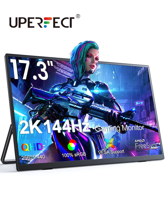 UPERFECT 17.3 Inch 2K 144Hz Portable Gaming Monitor 2560x1440 HDR FreeSync IPS Display for PC Mac Phone Game Console Steam Deck