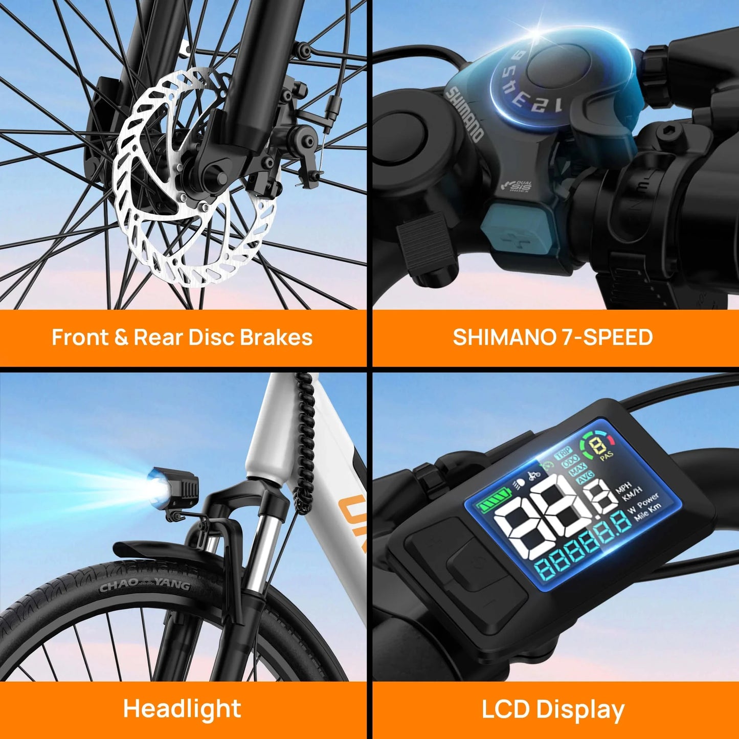 750W E-Bike Commuter 26x2" Tires 48V 10.4Ah Removable LCD Display 20MPH Speed 7-Speeds Hydraulic Disc Brakes for Adults