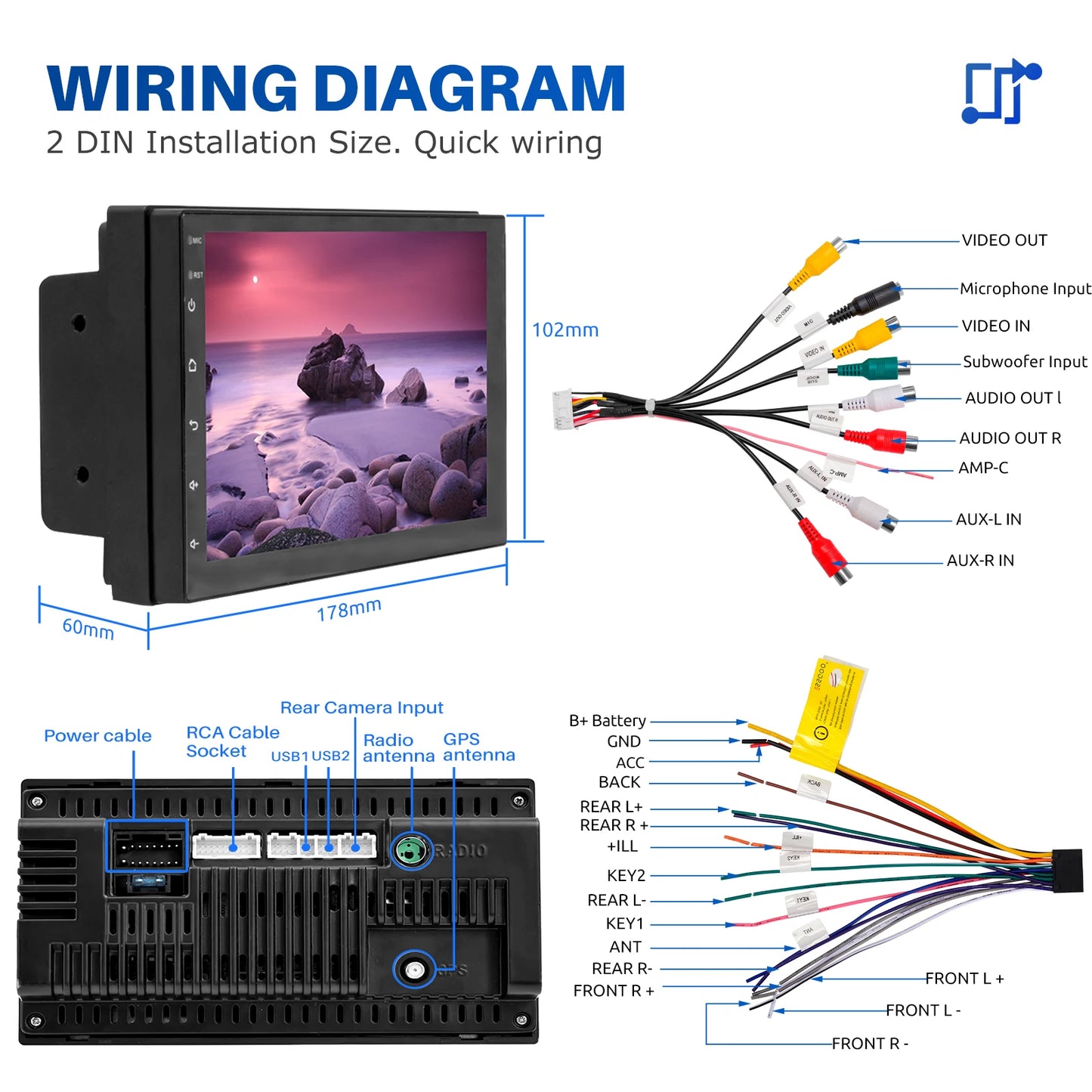 7" Double 2 DIN Android 14 CarPlay Car Stereo Multimedia Video Player GPS Navigation Wifi FM/RDS Bluetooth Multimedia Fit Nissan