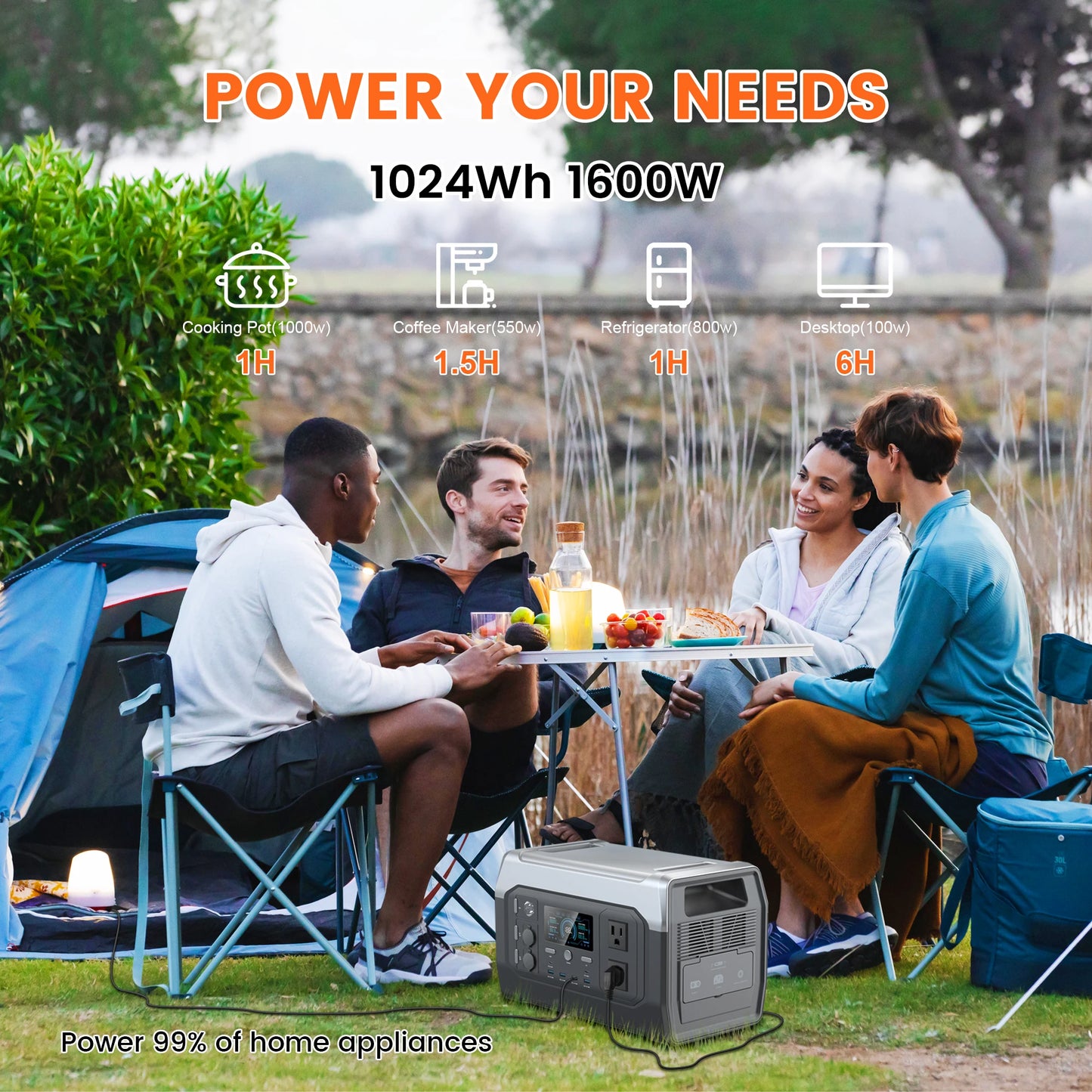 CTOLITY Portable Power Station Outdoor 1024Wh Lifepo4 110V 220V AC Pure Sinve Wave Camping Solar Generator for Garden Party New