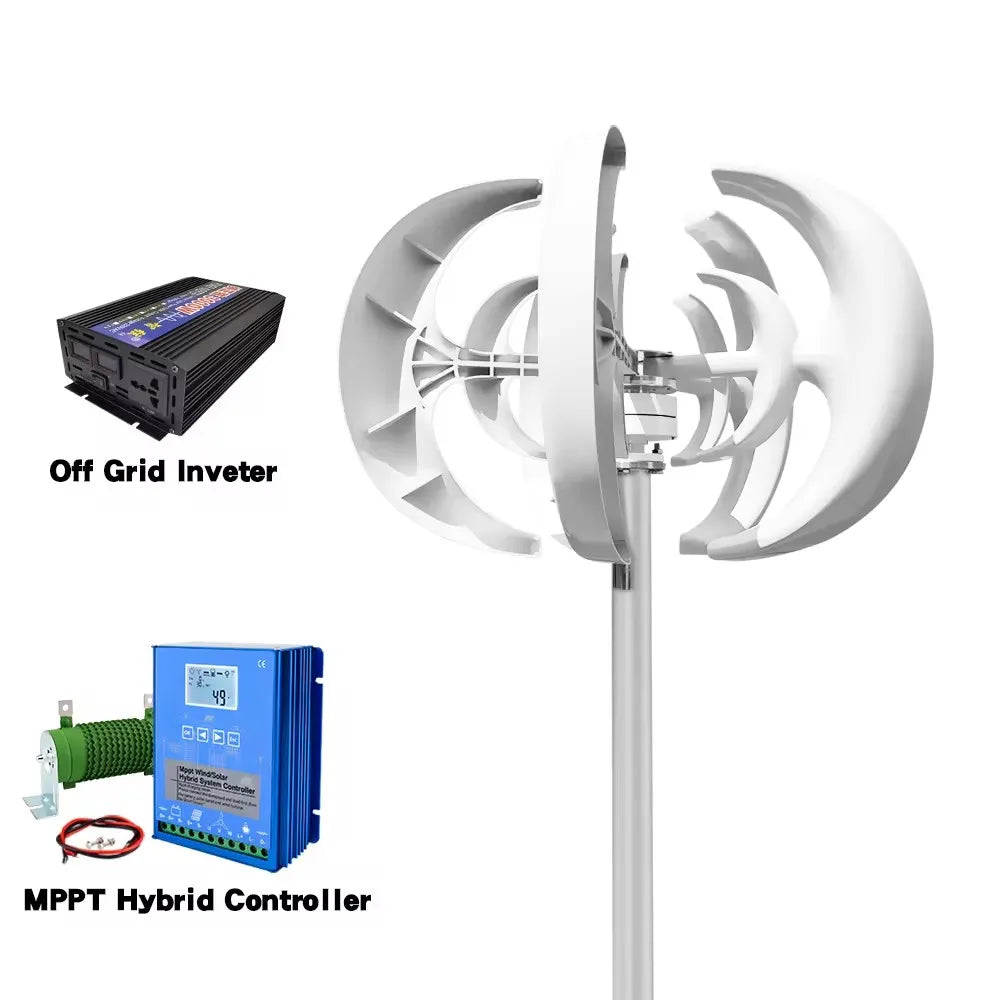 5000W 48V Vertical Axis Wind Turbine Windmill Energy Charging Home Camping With Solar Lithium Battery System