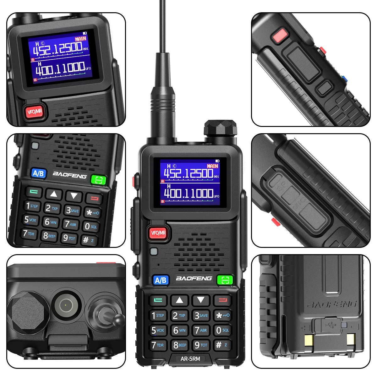 BAOFENG AR-5RM Multi Band Walkie Talkie 10W Wireless Copy Frequency Type-C Charger 999CH NOAA For UV-5R UV-5RH Ham Radio
