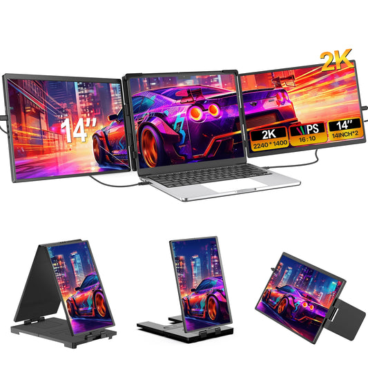 EVICIV 2K Laptop Screen Extender 14" QHD 1440P Portable Triple Monitor with 180° Automatic Rotation for Wins Mac Dex Chrome Work