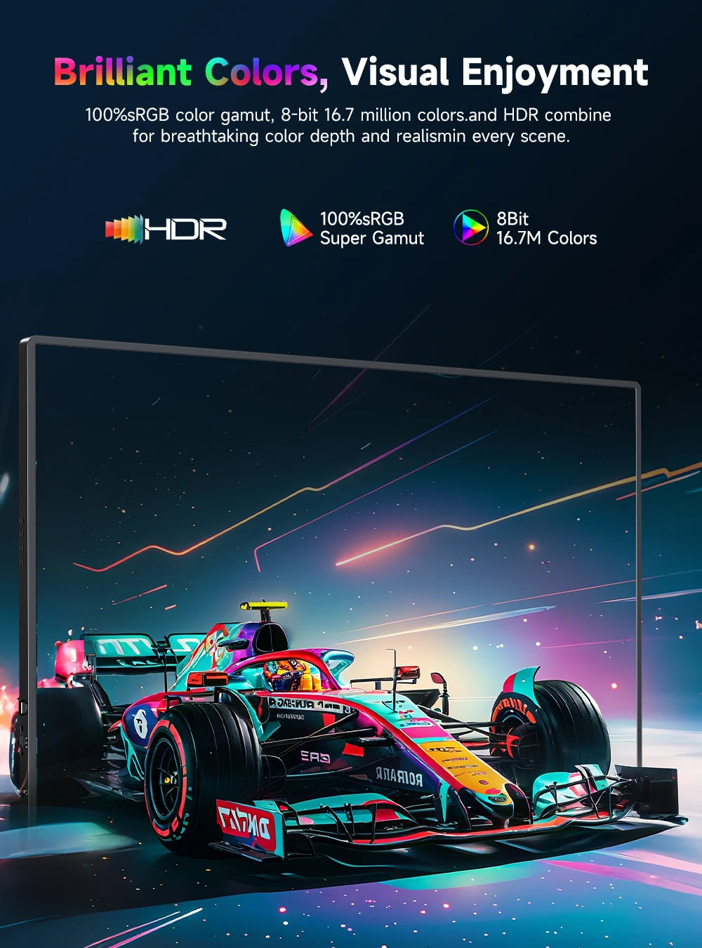 UPERFECT 16" 4K Portable Monitor 100%sRGB 1200Nits HDR FreeSync Travel Gaming Computer Display for Steam Deck Laptop Switch PS4