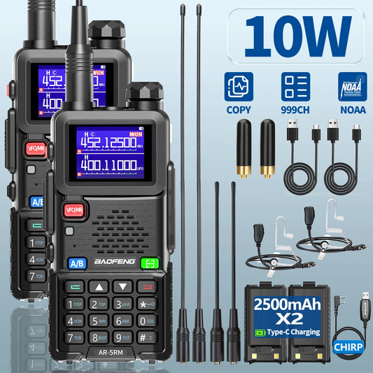 BAOFENG AR-5RM Multi Band Walkie Talkie 10W Wireless Copy Frequency Type-C Charger 999CH NOAA For UV-5R UV-5RH Ham Radio