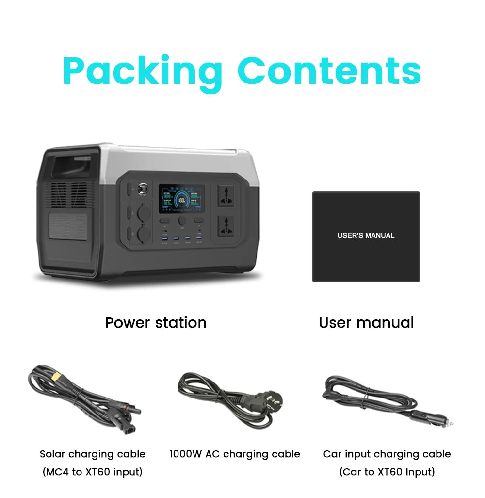 CTOLITY Portable Power Station Outdoor 1024Wh Lifepo4 110V 220V AC Pure Sinve Wave Camping Solar Generator for Garden Party New