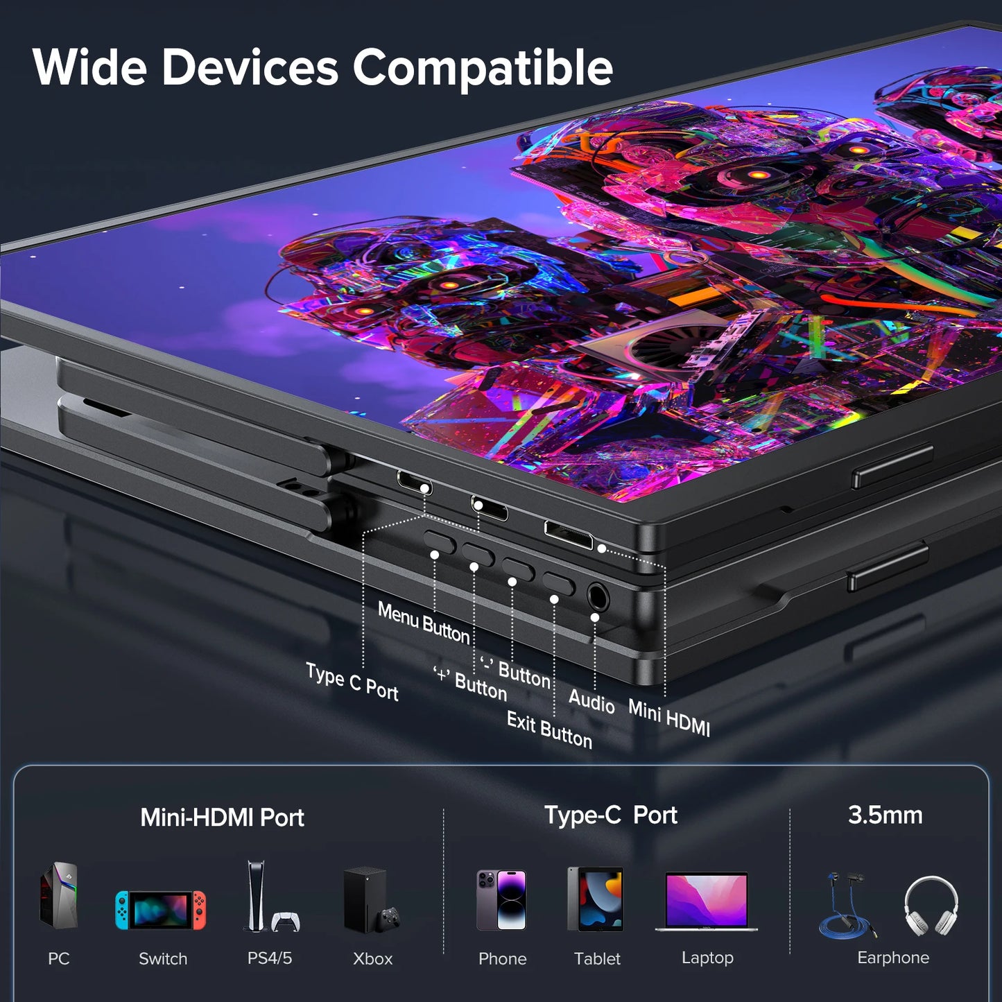 UPERFECT 17.3 Inch 2K 144Hz Portable Gaming Monitor 2560x1440 HDR FreeSync IPS Display for PC Mac Phone Game Console Steam Deck