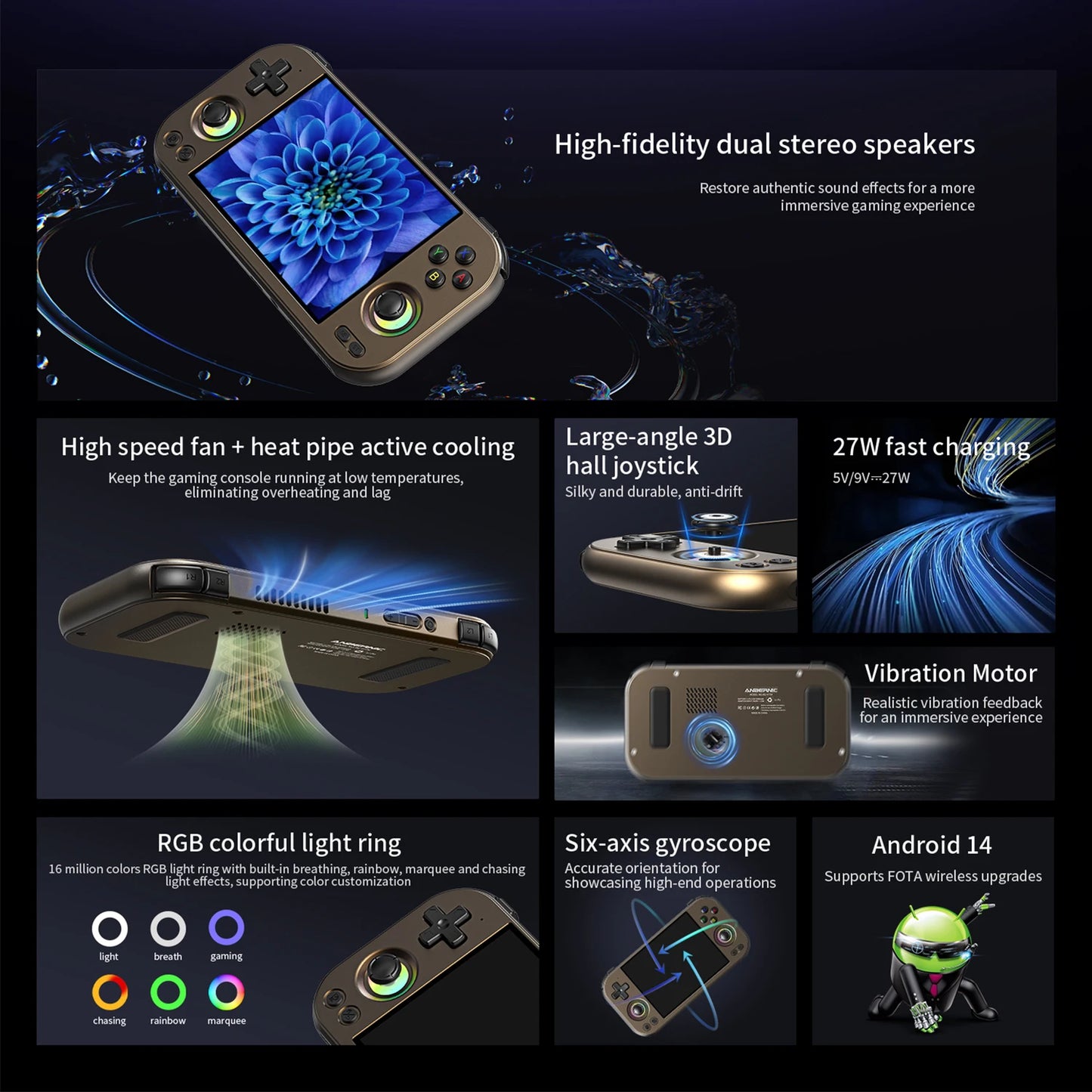 ANBERNIC RG 477M Retro Handheld Game Console Android 14 4.7 Inch LTPS In-Cell Aluminum Alloy CNC Video Gaming Player RG477M