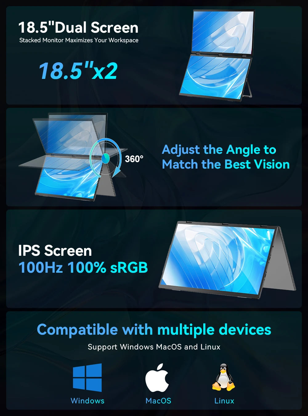 UPERFECT Delta Max Touch 18.5'' 100Hz 1080P Dual Touchscreen Portable Monitor with USB-C HDMI Foldable Laptop PC Gaming Display