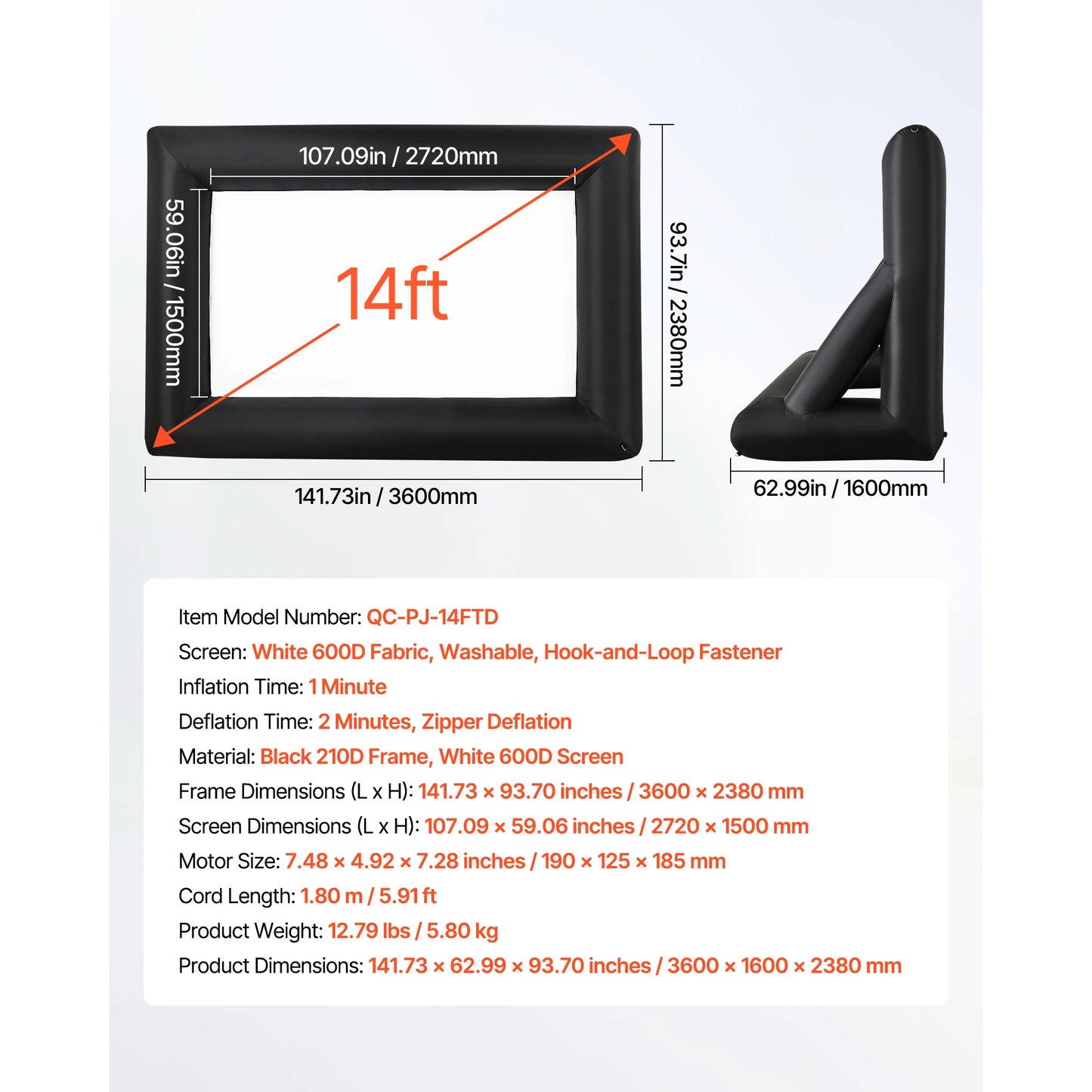 SucceBuy 14/15/16/18/20 FT Inflatable Projector Screen with 120W Air Blower Projector Screen for Outdoor Theater Theme Party