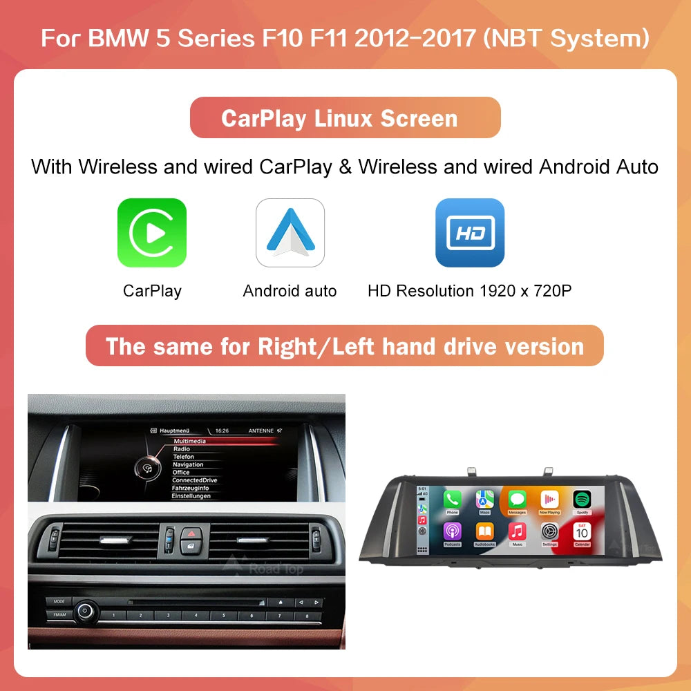 Wireless CarPlay Android Auto Car Radio Multimedia Player Linux Display Screen For BMW 5 Series F10 F11 2012-2017 CIC NBT