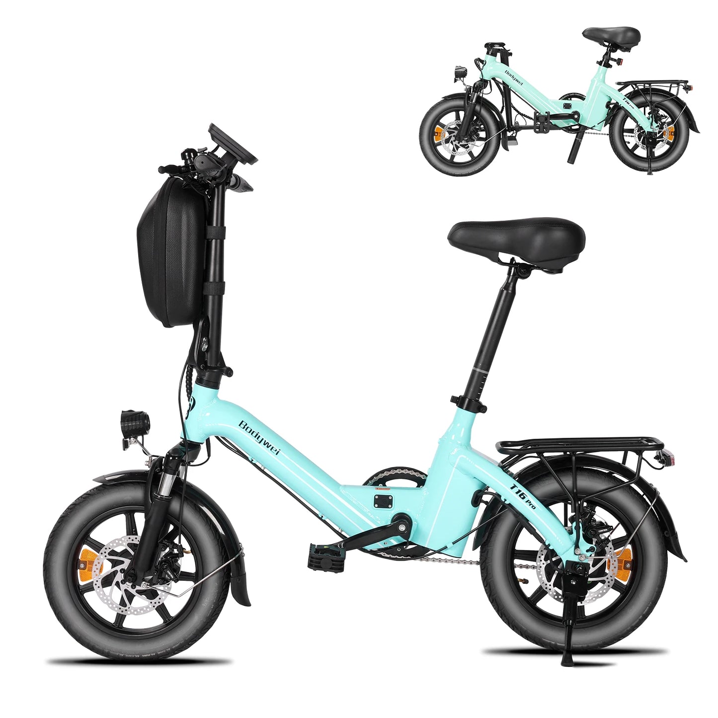 Folding 14" Electric Bicycle 250W 36V 7.8Ah Battery LCD Display Dual Disc Brakes E Bike for Adults with CE Bodywel T16PRO