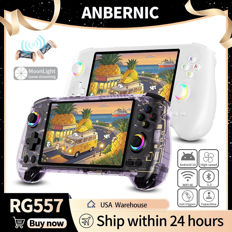 ANBERNIC RG557 Handheld Game Console Dimensity 8300 5.48 inch AMOLED RGB Lighting Retro Video Player Support FOTA WIFI Streaming