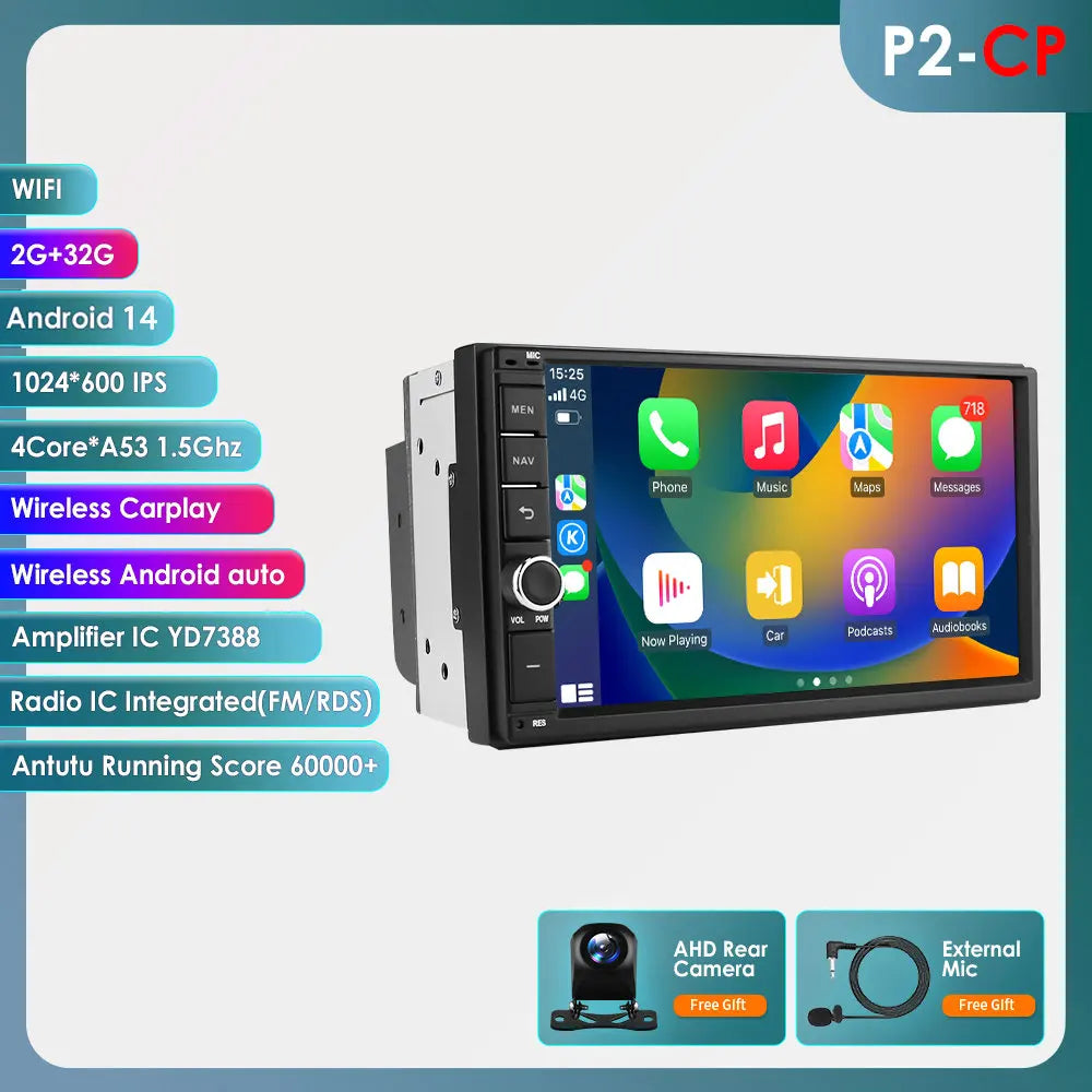 Latest Android 14 Octa Core 4G RAM 64G ROM DSP Universal Double 2 Din Car Radio Multimedia Player GPS Navigator Autoradio RDS FM