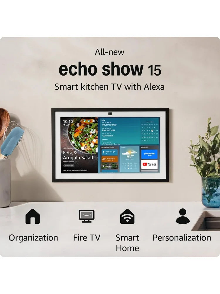All-new Amazon Echo Show 15 | A stunning HD 15.6" smart kitchen TV for home organization with Alexa