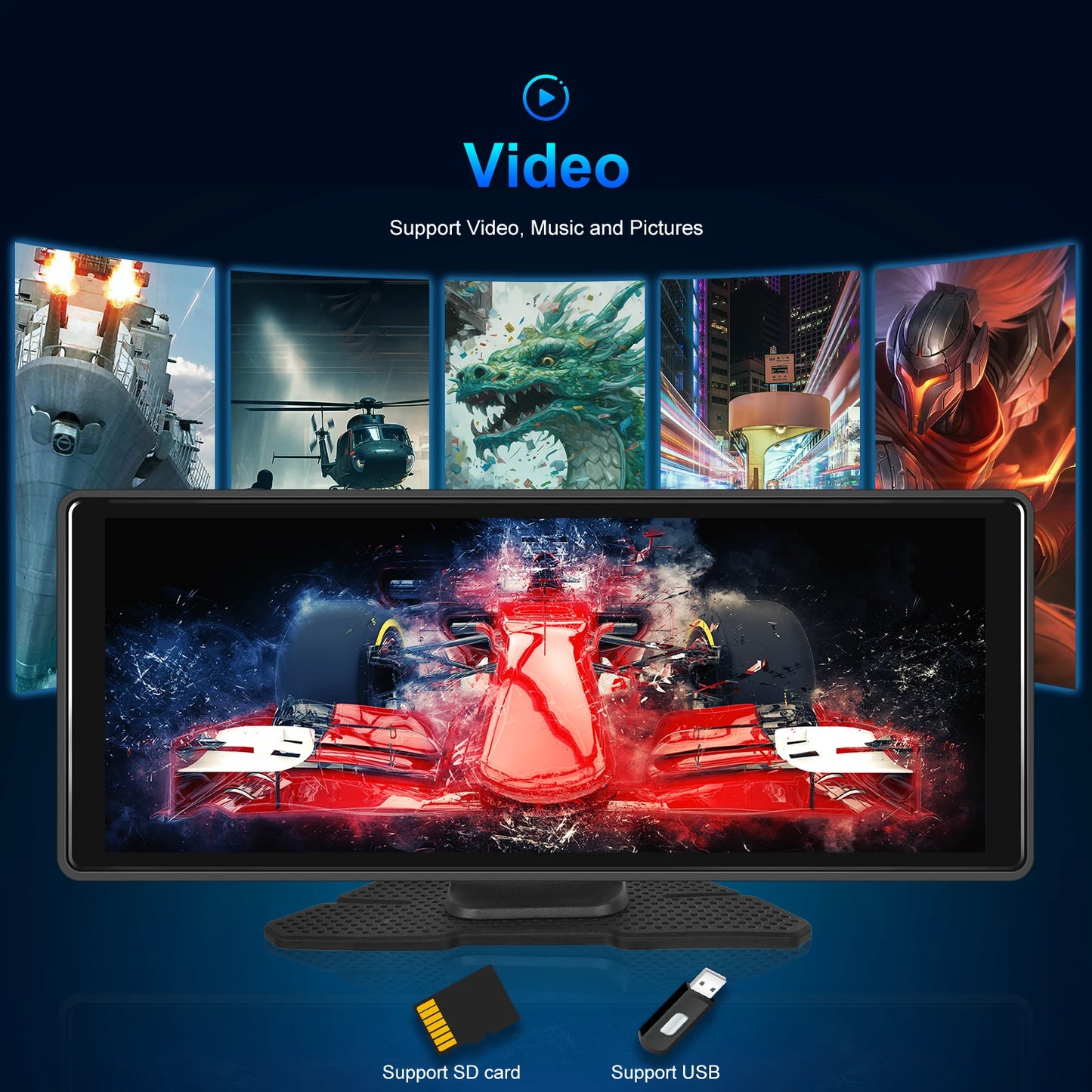 Podofo 4+64G Android 13 Car Monitor Wireless Carplay Android Auto 10.26'' Dashboard Dash Cam GPS WIFI Front Camera Smart Player