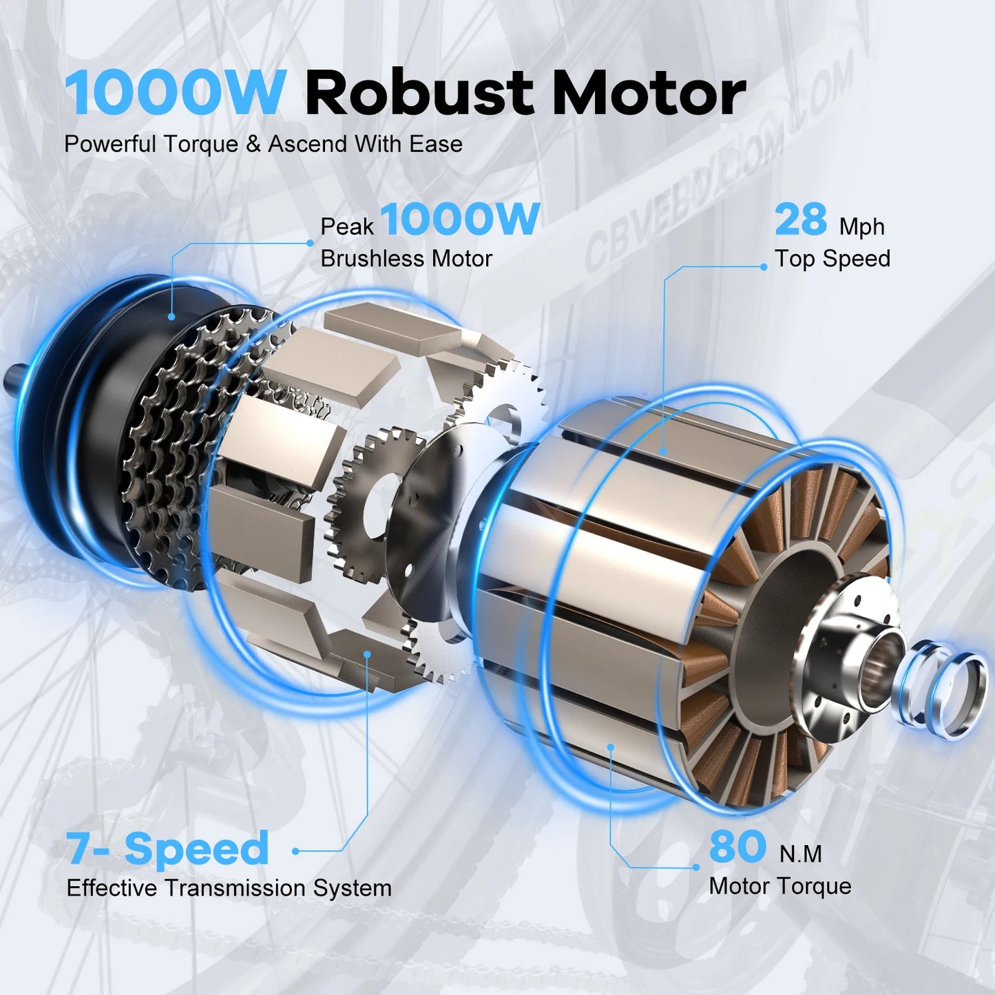 Lady EBike, City bike 7-Speed shimano shift 1000W Removable Battery E-Bike, Long Range 60+ Miles, 26 inch Electric bike
