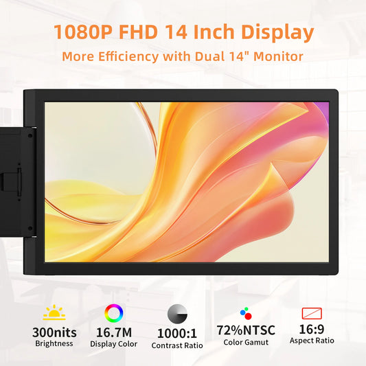 Amoudo 14 Inch Laptop Screen Extender 1920*1080P IPS Portable Monitor with USB-C HDMI Port for Windows Mac Switch PS5 Xbox