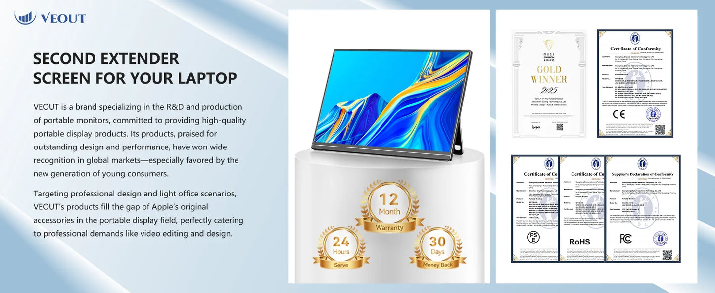 16 inch 2.5K 144Hz Portable Gaming Monitor,2560x1600 100% sRGB HDR FreeSync ,Ultra Slim w/Kickstand , Blue Light External Screen