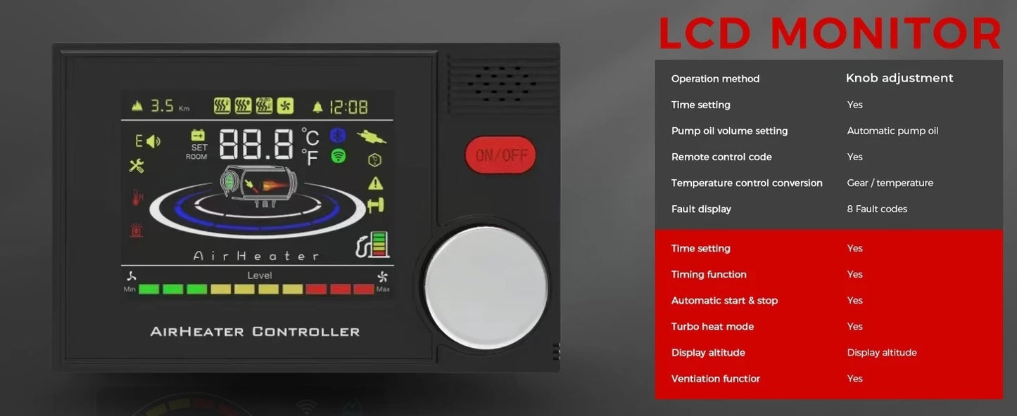 8KW portable Diesel Air Heater 12V&24V Bluetooth App,Constant temperature,ultra Low Noise Night Heater for RV tent campervan