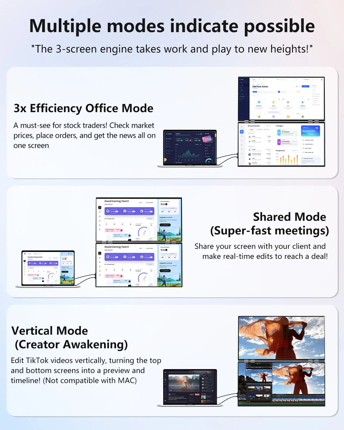 UPERFECT 23.8" Dual Monitor 100Hz USB-C HDMI Portable Gaming Display Laptop Extender Screen 1080P HDR For Wins Mac Android IOS