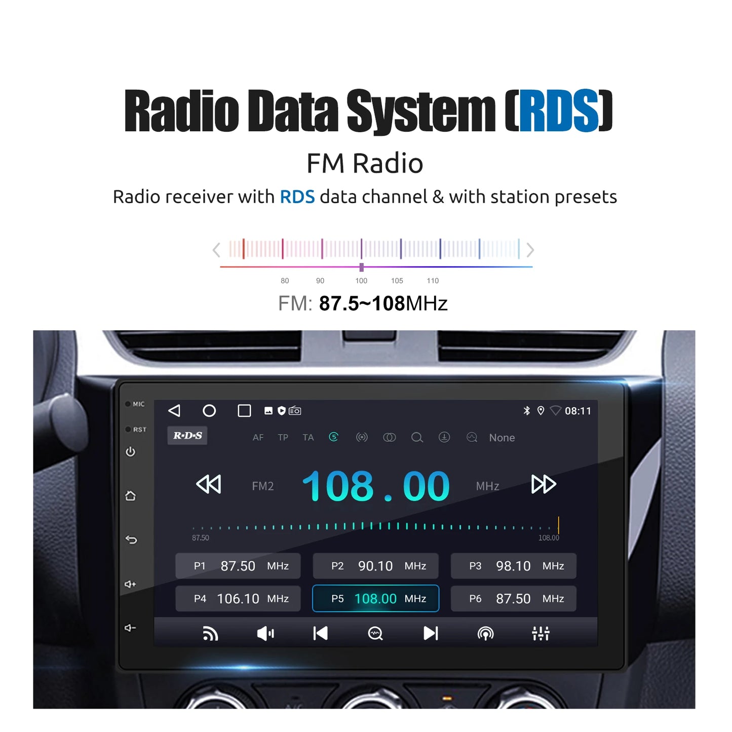 7" Double 2 DIN Android 14 CarPlay Car Stereo Multimedia Video Player GPS Navigation Wifi FM/RDS Bluetooth Multimedia Fit Nissan