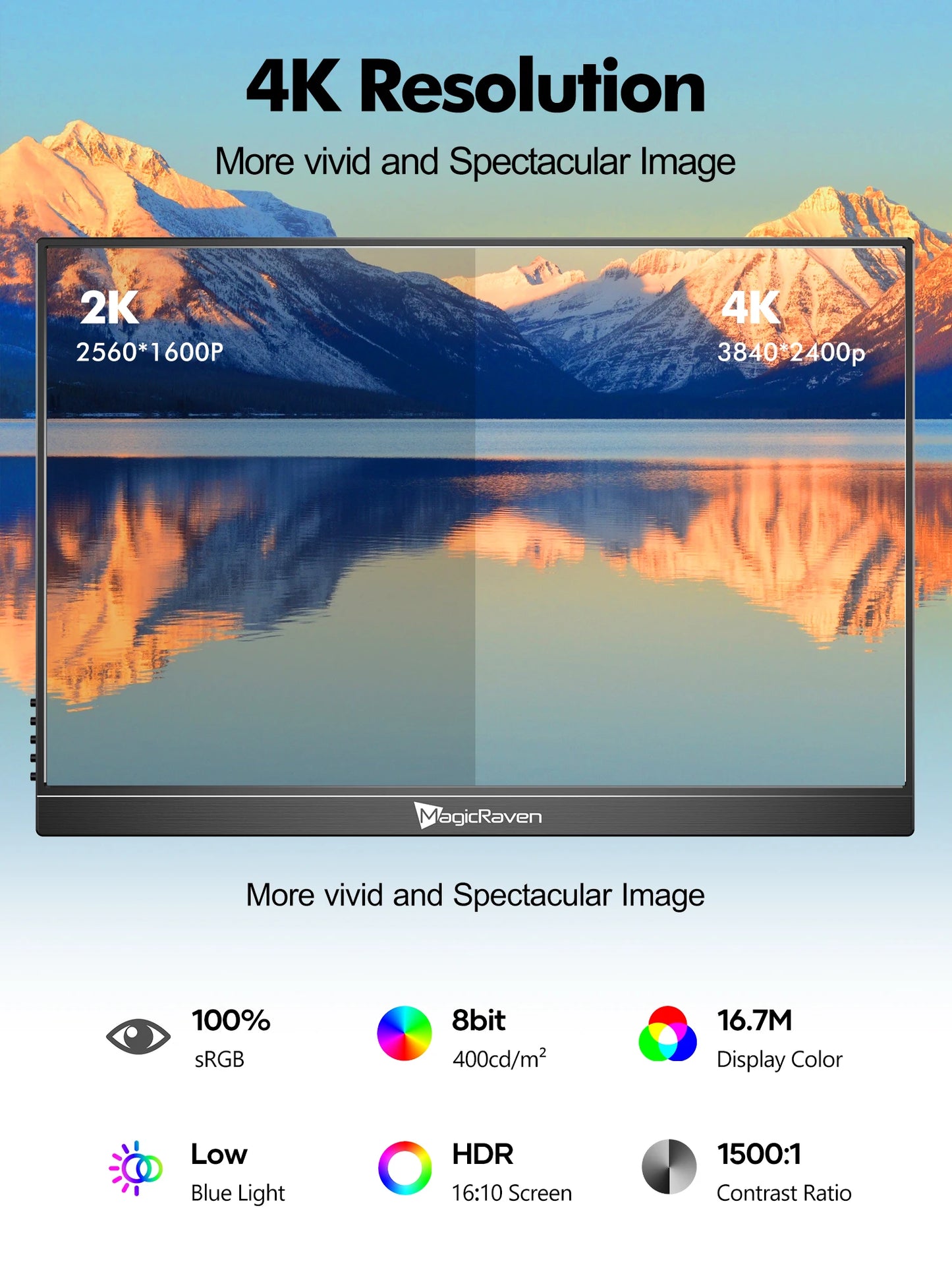 Amoudo 16 Inch 3840*2400P 60Hz Portable Monitor Dual USB C HDMI Second Computer Screen for PS4/5 Xbox Switch MAC PC Phone