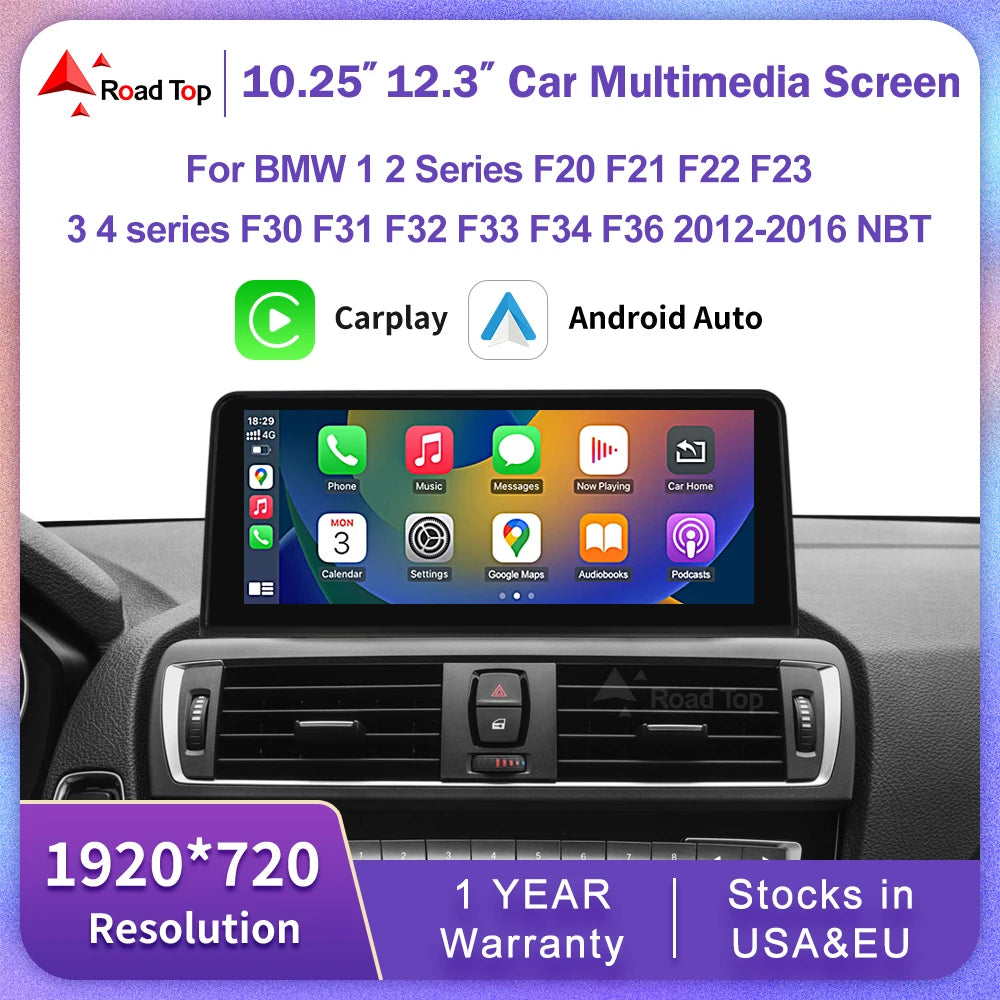 1920*720 Multimedia Touch Screen For BMW 1/2/3/4 Series F20/F21/F22/F30/F31 F33 F34 F36 Android Auto NBT System Wireless Carplay