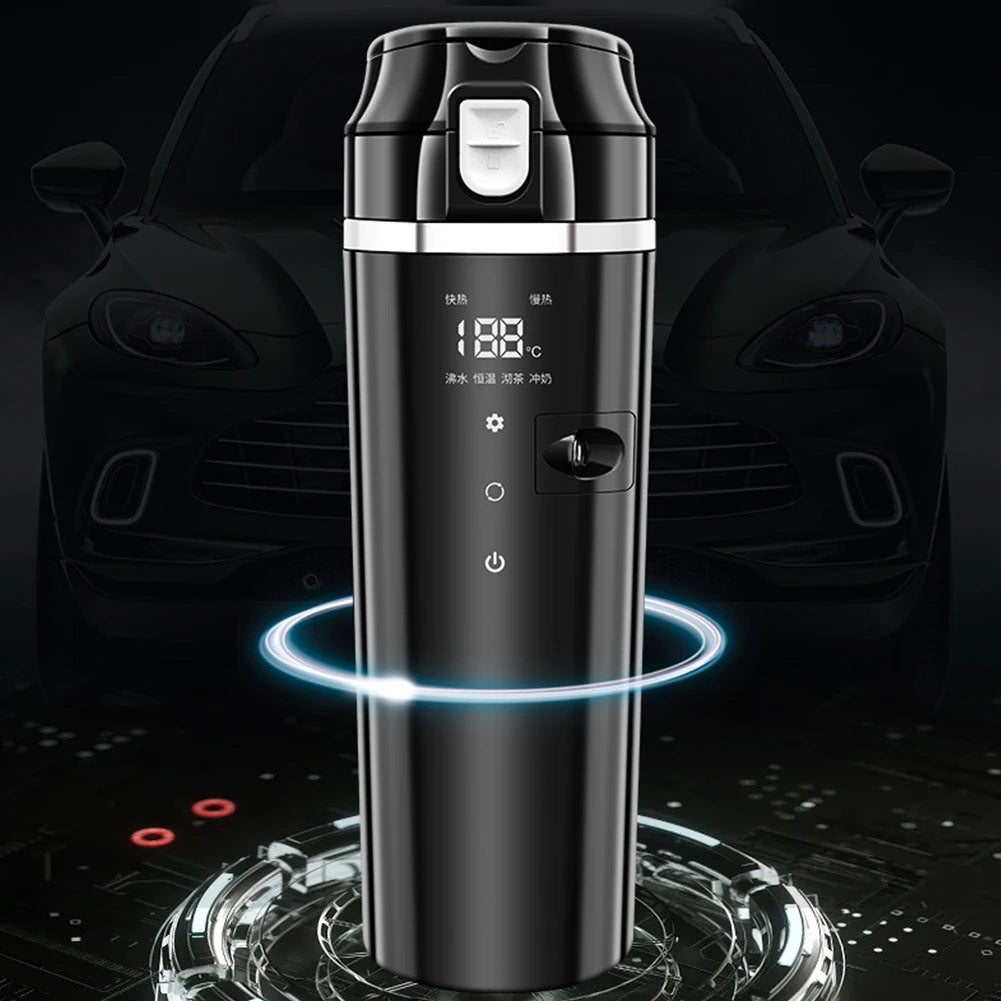 12V/24V Car Heating Cup Digital LCD Display Travel Coffee Mug Warmer Smart Temperature Control Thermos Cup Stainless Steel 500ML