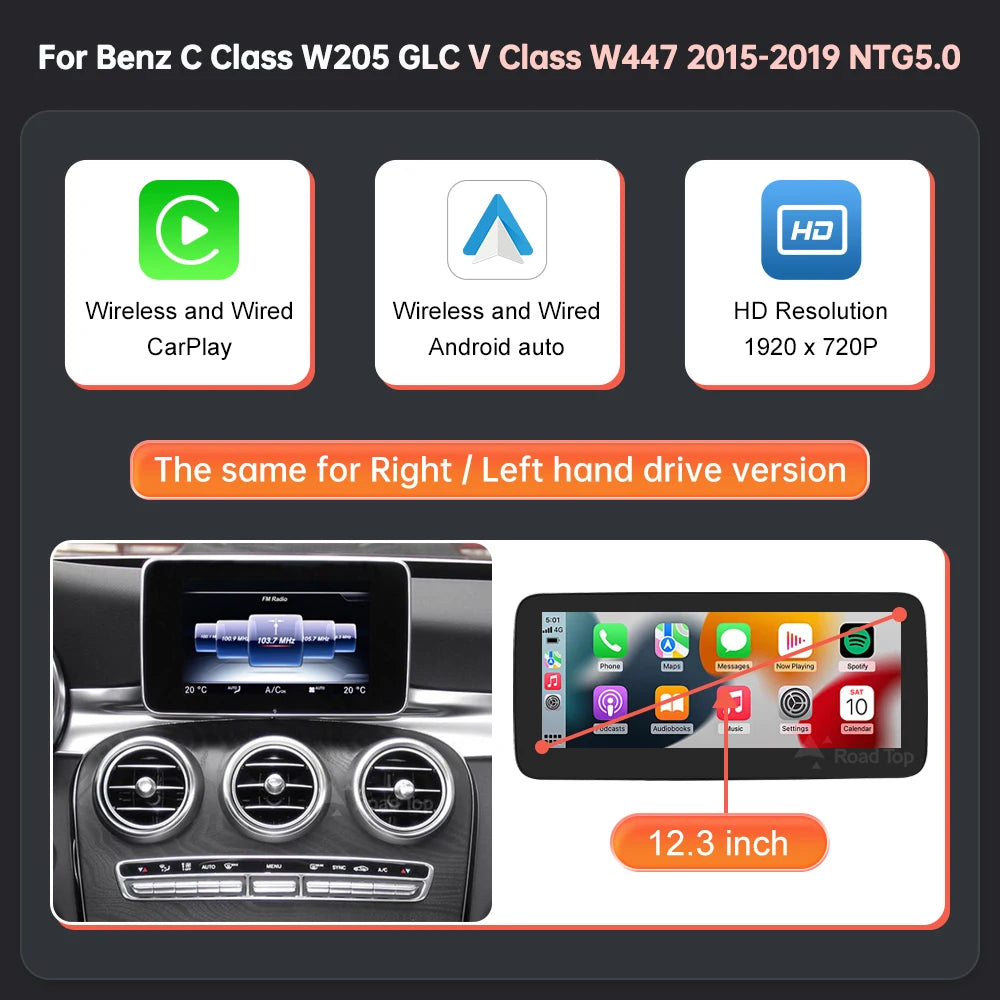 Linux Multimedia Screen Wireless CarPlay Android Auto for Mercedes-Benz W205 W176 GLC A C V Class W447 CLA GLA 2015-2018 NTG5.0