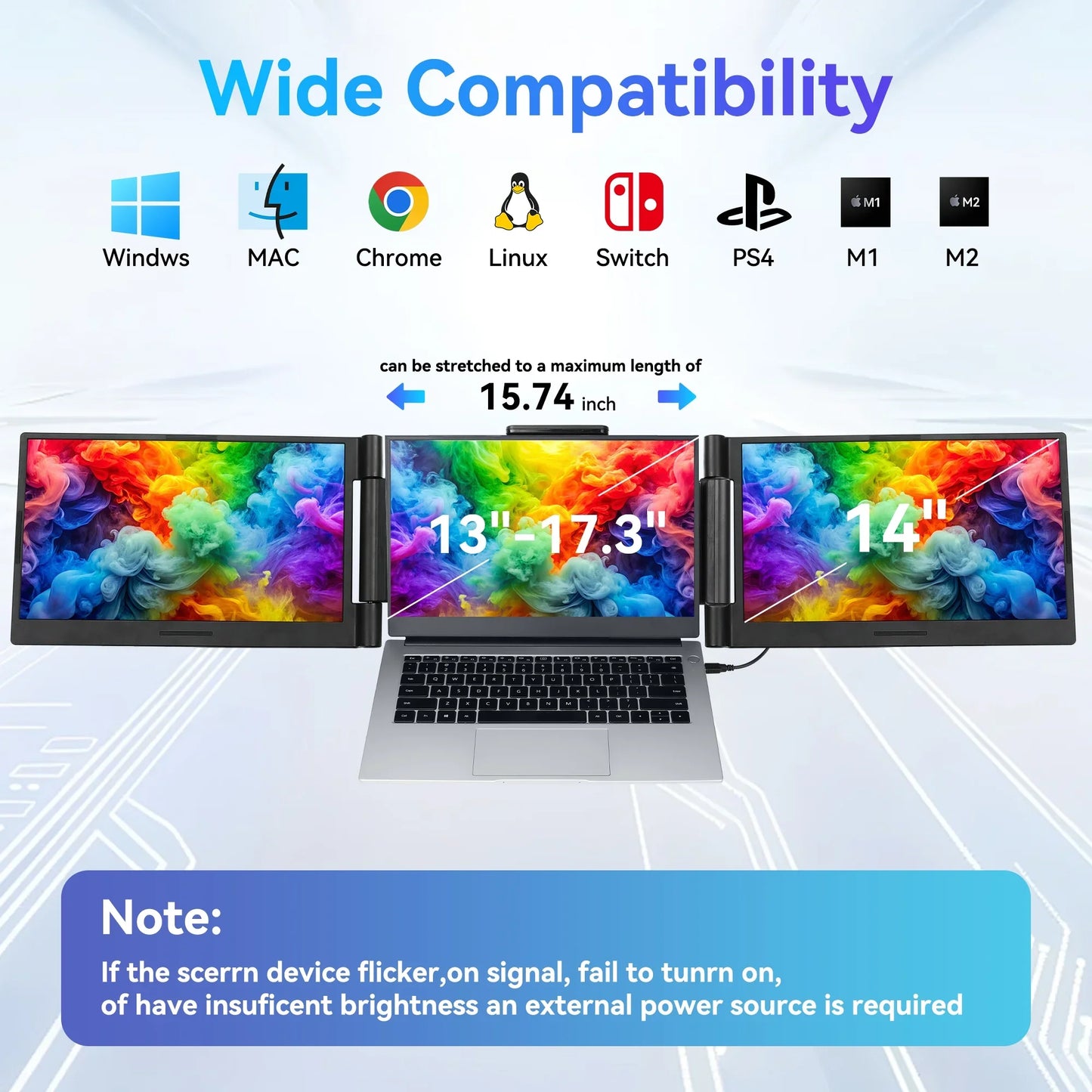 14 Inch Laptops Screen Extender Triple Dual FHD 1080P IPS Portable Monitors For Windows Macbook Chrome Android 13.3-17.3 Laptop