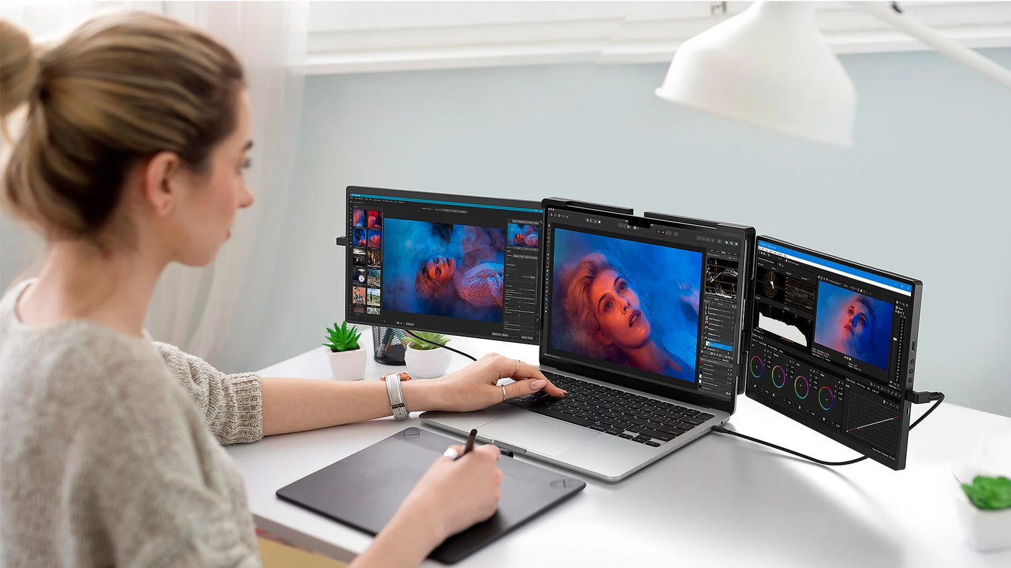 UPERFECT 14" 2K Triple Portable Monitor 2240x1400 QHD IPS Dual Display with Rotation Kickstand Laptop Screen Extender for MacOS