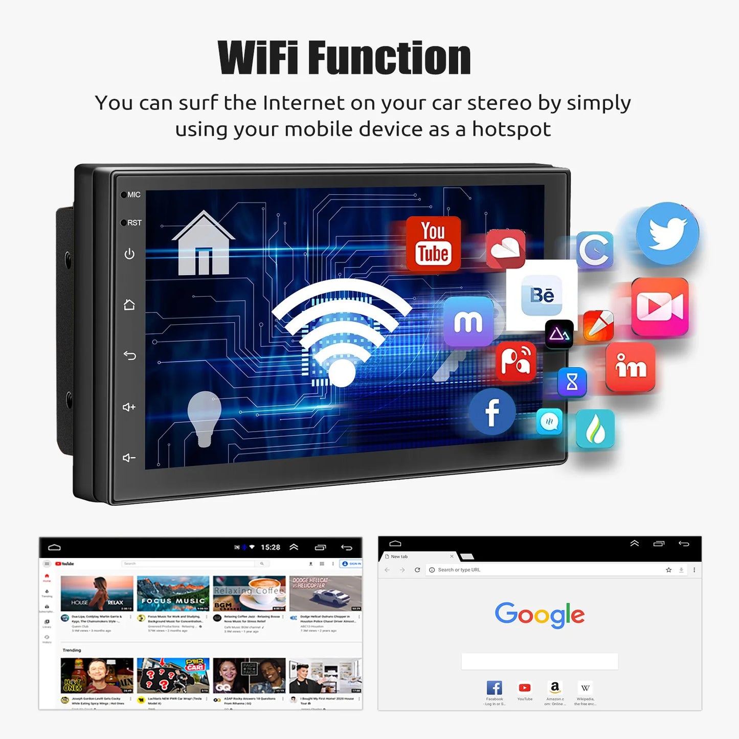 ESSGOO 7"/9"/10“ 2 DIN Android 14 4+64G Car Stereo Carplay Android Auto GPS Navi Bluetooth FM RDS Radio WIFI Touchscreen ChatGPT