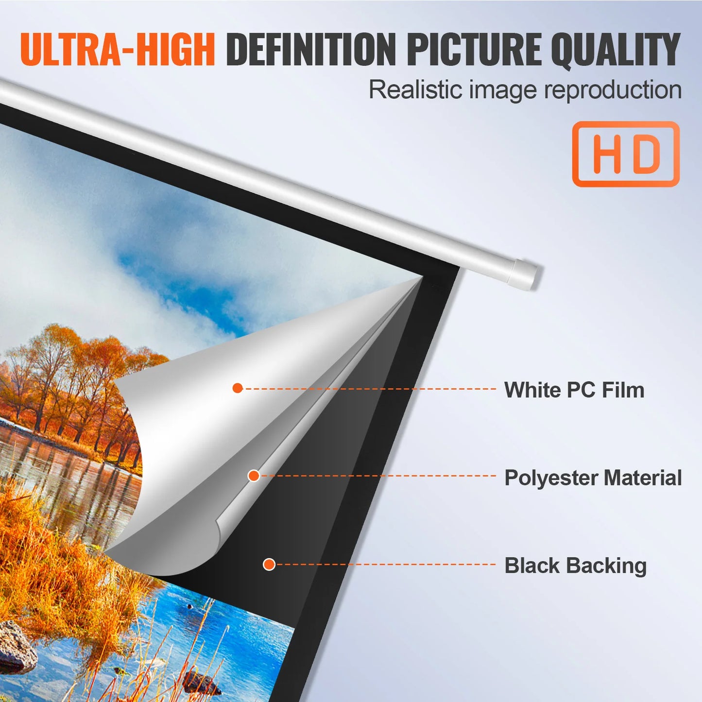 SucceBuy Manual Pull Down Projector Screen 100 inch 16:9 4K 1080 HD Retractable Projector Screen for Family Home Office Theater